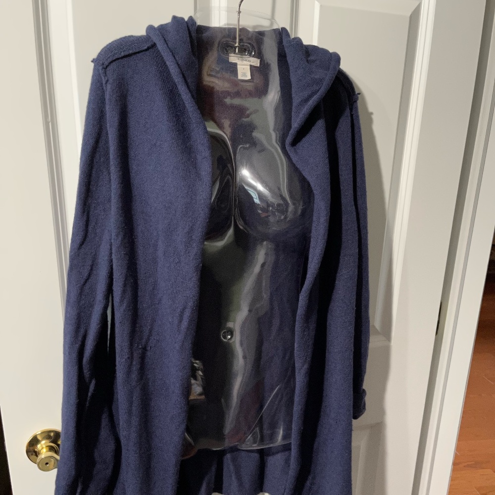 Caslon hooded blue small cashmere cardigan